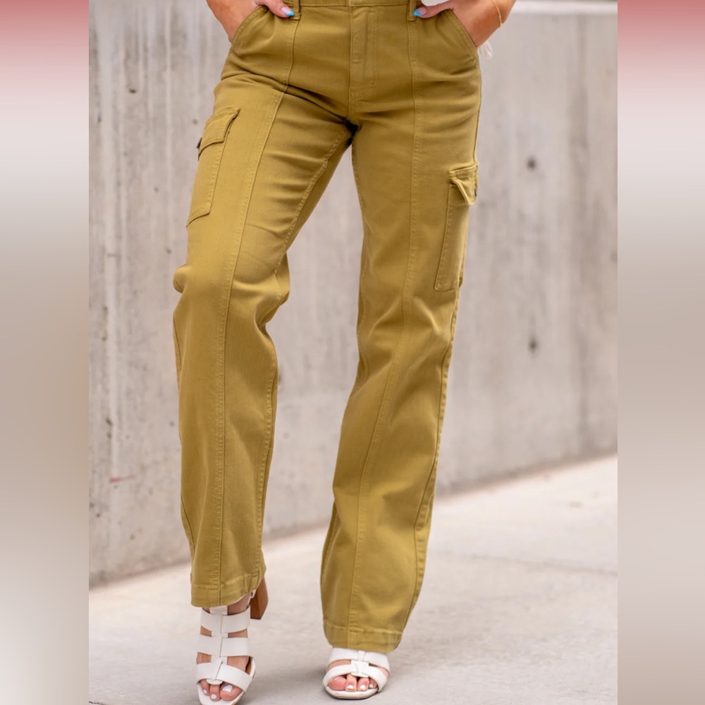 Judy‎ Blue Cargo Pants Olive Green Utility Pockets Wide Leg